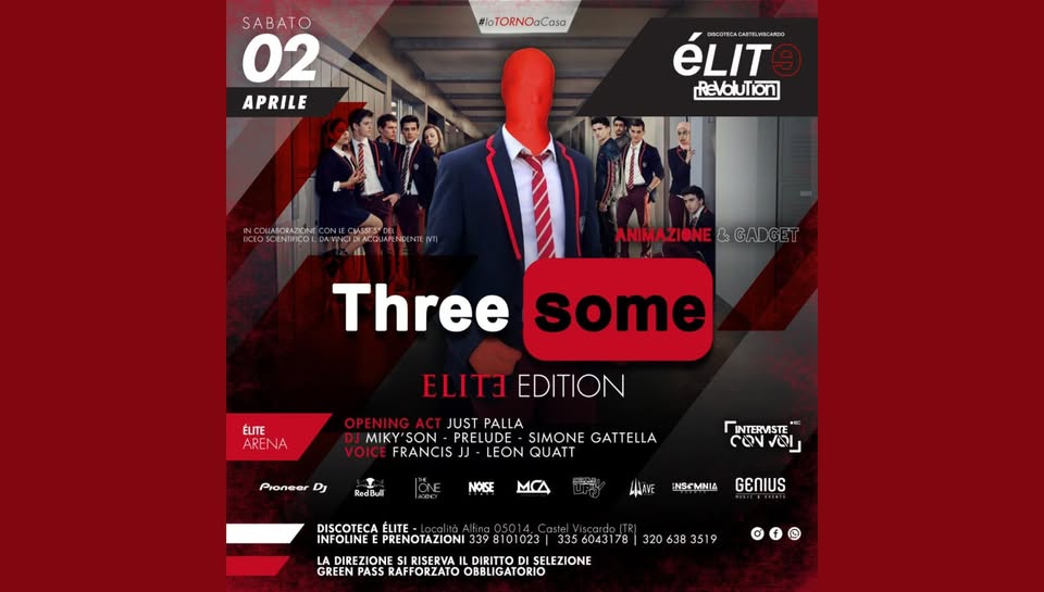 Evento Threesome – Elite Edition Locandina Threesome – Elite Edition - sabato 2 aprile ore 23:45 - 05:00