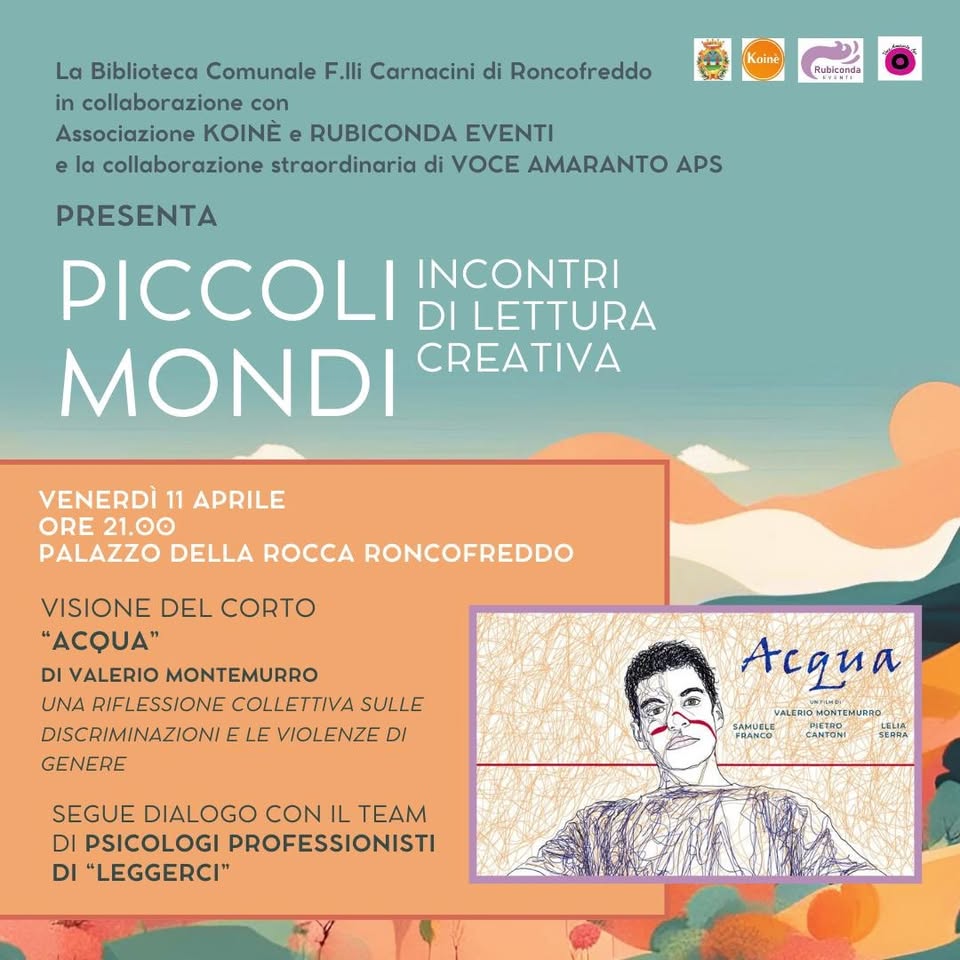 Evento Visione del corto “ACQUA” – una riflessione sulle discriminazioni e le violenze di genere Locandina Visione del corto “ACQUA” – una riflessione sulle discriminazioni e le violenze di genere - venerdì 11 aprile ore 21:00 - 23:00