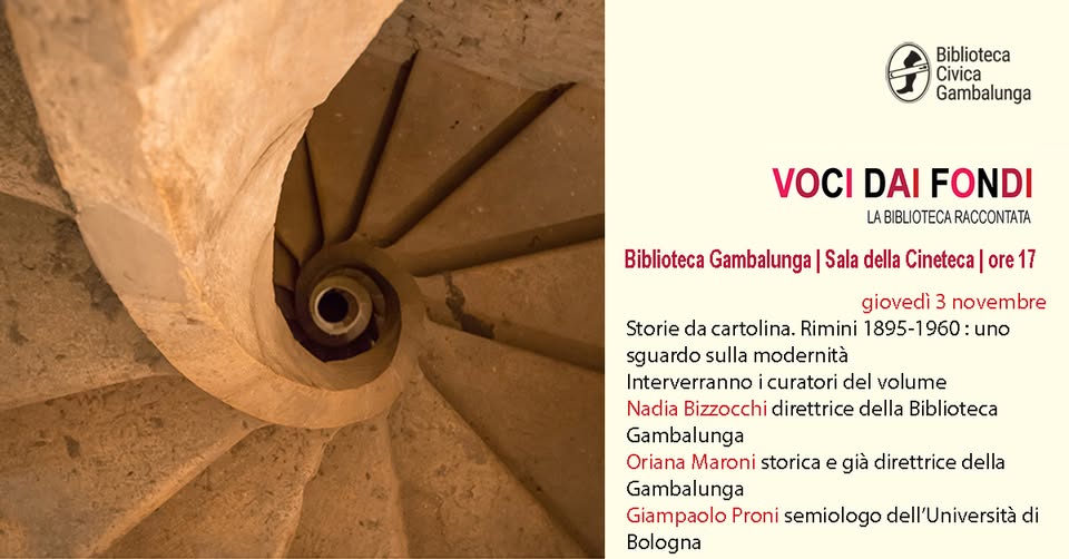 Evento VOCI DAI FONDI. Storie da cartolina. Rimini 1895 – 1960. Uno sguardo sulla modernità Locandina VOCI DAI FONDI. Storie da cartolina. Rimini 1895 – 1960. Uno sguardo sulla modernità - giovedì 3 novembre ore 17:00 - 19:00
