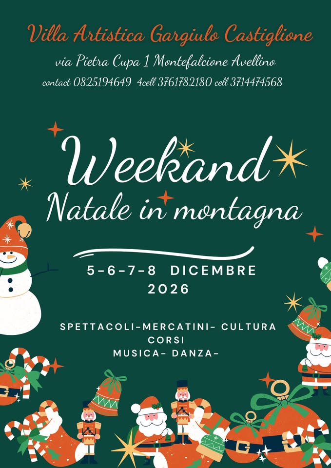 Evento WEEKEND DI NATALE IN MONTAGNA mercatini, spettacoli, danze e lezioni Locandina WEEKEND DI NATALE IN MONTAGNA mercatini, spettacoli, danze e lezioni - da sabato 5 dicembre - martedì 8 dicembre 2026 ore 16:00 ore 18:00