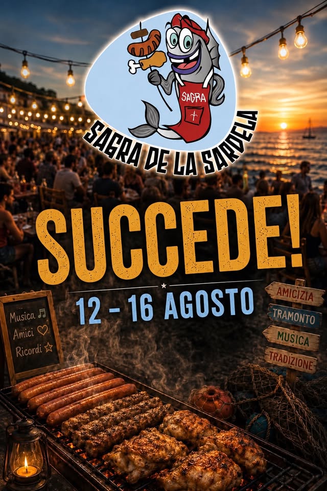 Evento XXIII Sagra de la Sardela Locandina XXIII Sagra de la Sardela - da mercoledì 12 agosto - domenica 16 agosto 2026 ore 12:00 ore 23:55