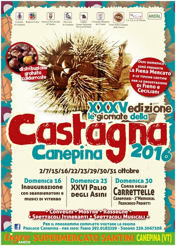Evento XXXV edizione ” Le Giornate della Castagna 2016″ Locandina XXXV edizione ” Le Giornate della Castagna 2016″ - da sabato 15 ottobre - sabato 29 ottobre 2016 ore 13:00