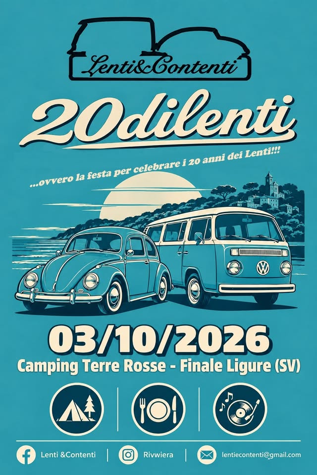 Evento 20DILENTI…ovvero la festa dei 20 anni dei Lenti & Contenti! Locandina 20DILENTI…ovvero la festa dei 20 anni dei Lenti & Contenti! - sabato 3 ottobre ore 15:00 - 17:00