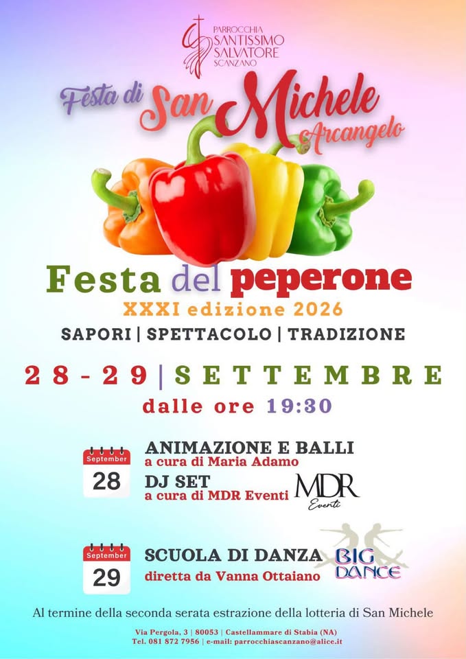 Evento 31a Festa del Peperone Locandina 31a Festa del Peperone - da lunedì 28 settembre - martedì 29 settembre 2026 ore 16:00 ore 23:00