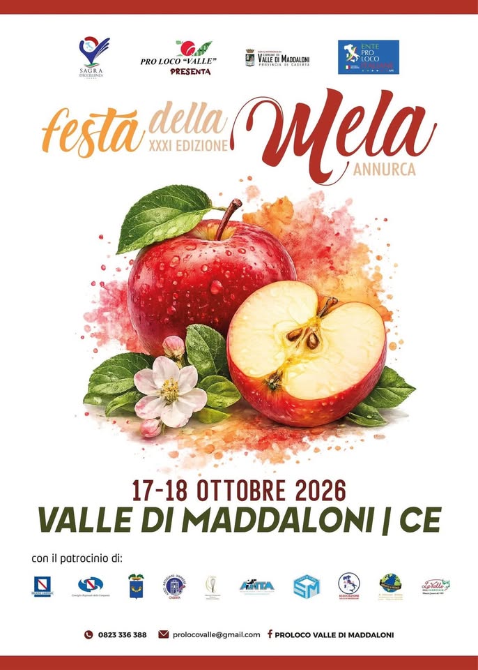Evento 31a Festa della Mela Annurca Locandina 31a Festa della Mela Annurca - da sabato 17 ottobre - domenica 18 ottobre 2026 ore 17:00 ore 23:00