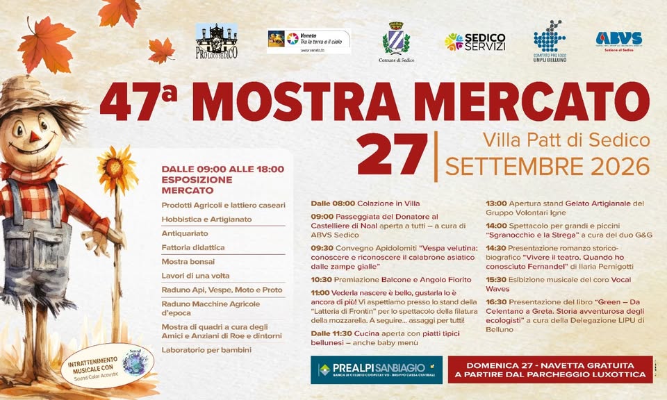 Evento 47° Mostra Mercato di Villa Patt di Sedico Locandina 47° Mostra Mercato di Villa Patt di Sedico - domenica 27 settembre ore 09:00 - 18:00