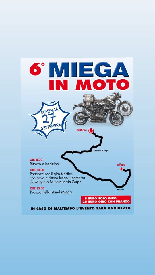 Evento 6° Miega In Moto Locandina 6° Miega In Moto - domenica 27 settembre ore 08:30 - 10:30