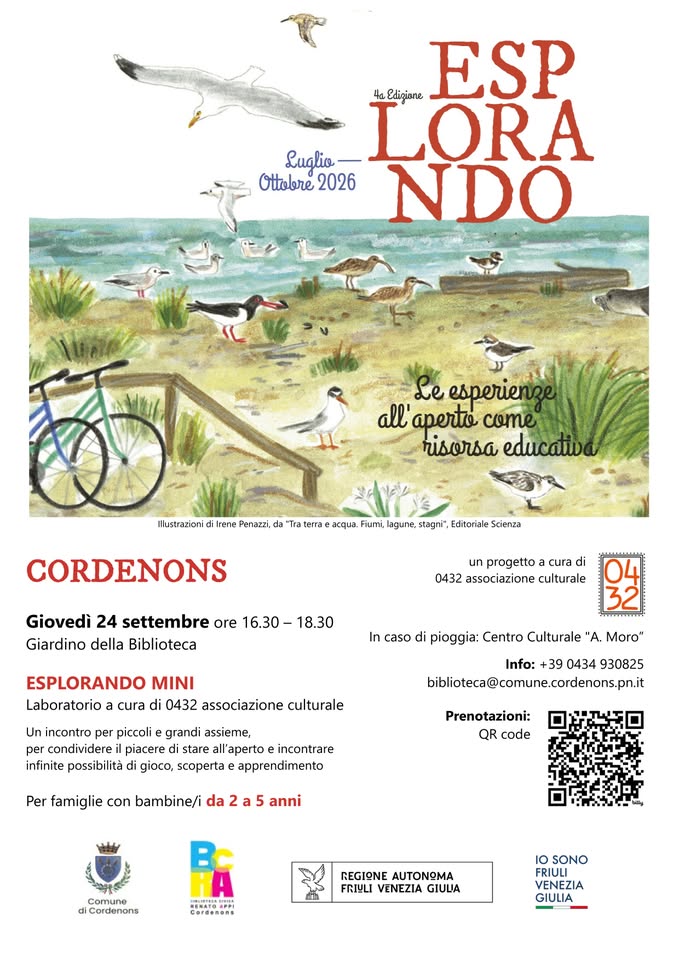 Evento A Cordenons ESPLORANDO MINI laboratorio per bambini Locandina A Cordenons ESPLORANDO MINI laboratorio per bambini - giovedì 24 settembre ore 16:30 - 18:30