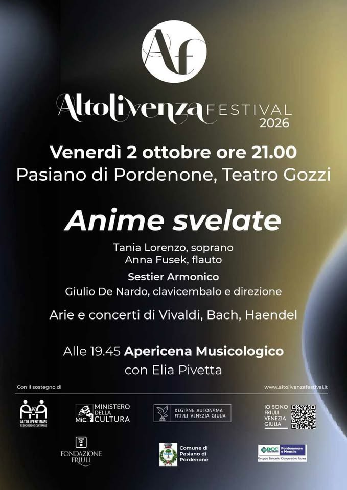 Evento A Pasiano Altoliventina presenta ANIME SVELATE Musiche di Vivaldi, Händel, Bach Locandina A Pasiano Altoliventina presenta ANIME SVELATE Musiche di Vivaldi, Händel, Bach - venerdì 2 ottobre ore 21:00 - 23:00