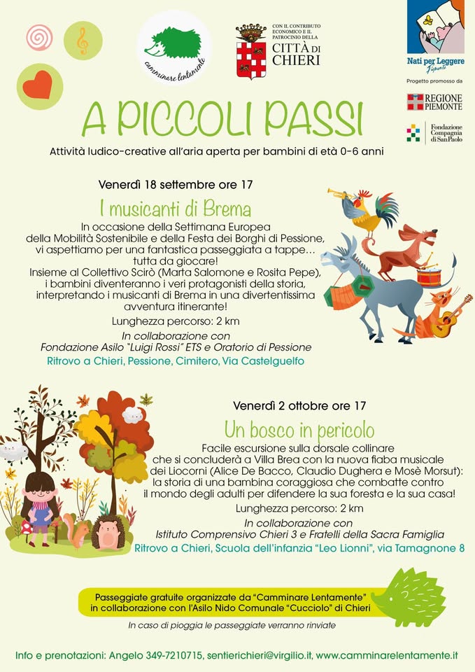 Evento A PICCOLI PASSI – Passeggiate alla scoperta del territorio e attività ludico – creativa Locandina A PICCOLI PASSI – Passeggiate alla scoperta del territorio e attività ludico – creativa - da venerdì 18 settembre - venerdì 2 ottobre 2026 ore 17:00 ore 18:00