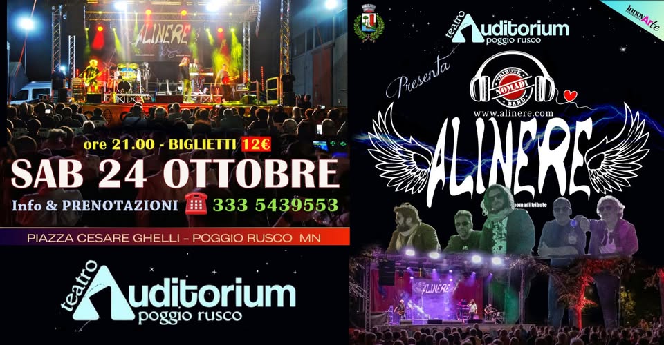 Evento ALINERE in concerto Teatro AUDITORIUM Poggio Rusco (MN) Locandina ALINERE in concerto Teatro AUDITORIUM Poggio Rusco (MN) - sabato 24 ottobre ore 21:00 - 23:00