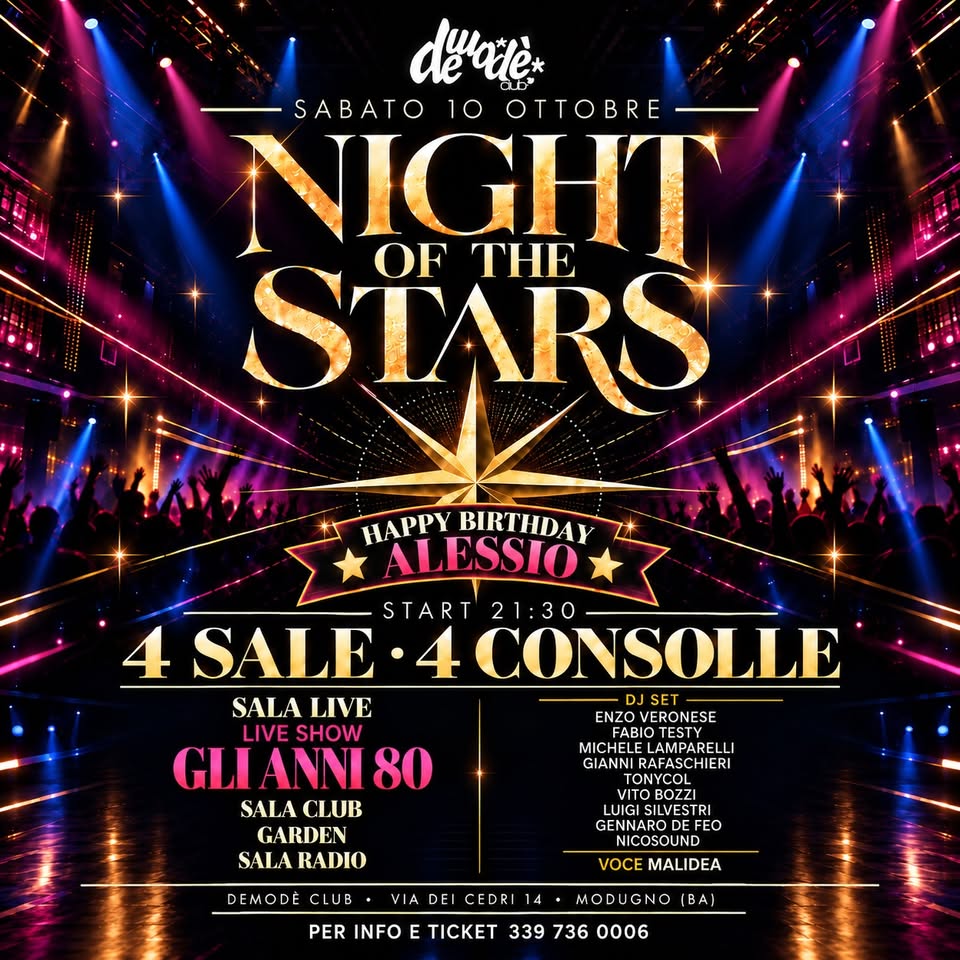 Evento All Night Of The Stars Locandina All Night Of The Stars - sabato 10 ottobre ore 21:00 - 23:00