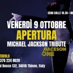 Immagine evento Apertura Michael Jackson Tribute Band Jacksonone a Thiene (VI) Apertura Michael Jackson Tribute Band Jacksonone a Thiene (VI) il 9 ottobre 2026