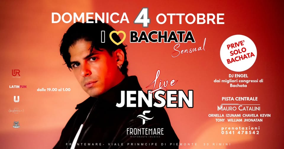 Evento Bachata Live – Jensen A Rimini Locandina Bachata Live – Jensen A Rimini - domenica 4 ottobre ore 19:00 - 01:00