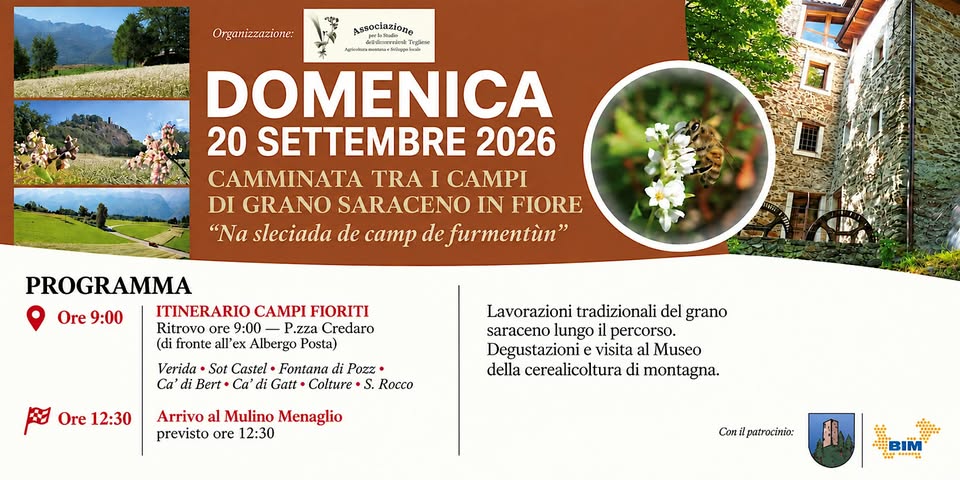 Evento Camminata Tra I Campi di Grano Saraceno in Fiore Locandina Camminata Tra I Campi di Grano Saraceno in Fiore - domenica 20 settembre ore 09:00 - 12:30