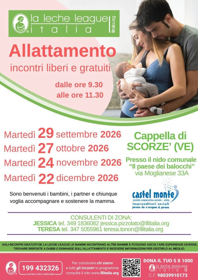 Evento Cappella di Scorzè (VE) – Incontro LLL sostegno allattamento Locandina Cappella di Scorzè (VE) – Incontro LLL sostegno allattamento - martedì 29 settembre ore 09:30 - 11:30