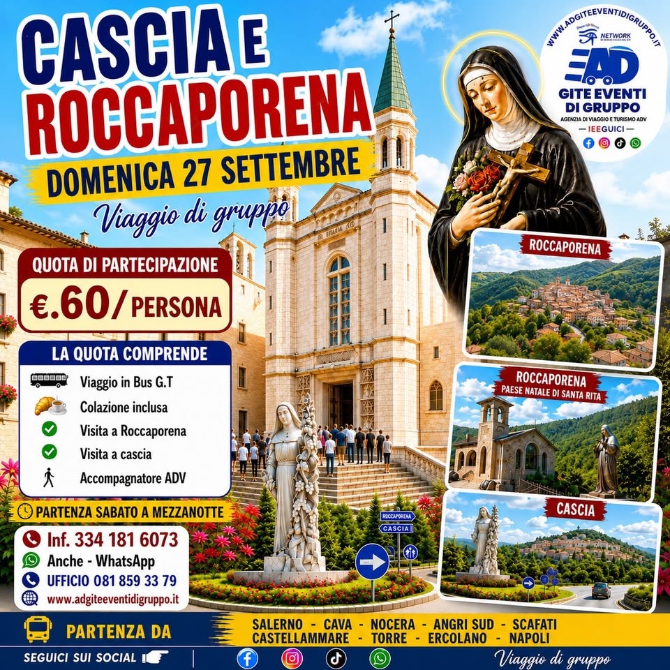 Evento Cascia E Roccaporena 27/Settembre Locandina Cascia E Roccaporena 27/Settembre - da sabato 26 settembre - domenica 27 settembre 2026 ore 23:45 ore 21:00