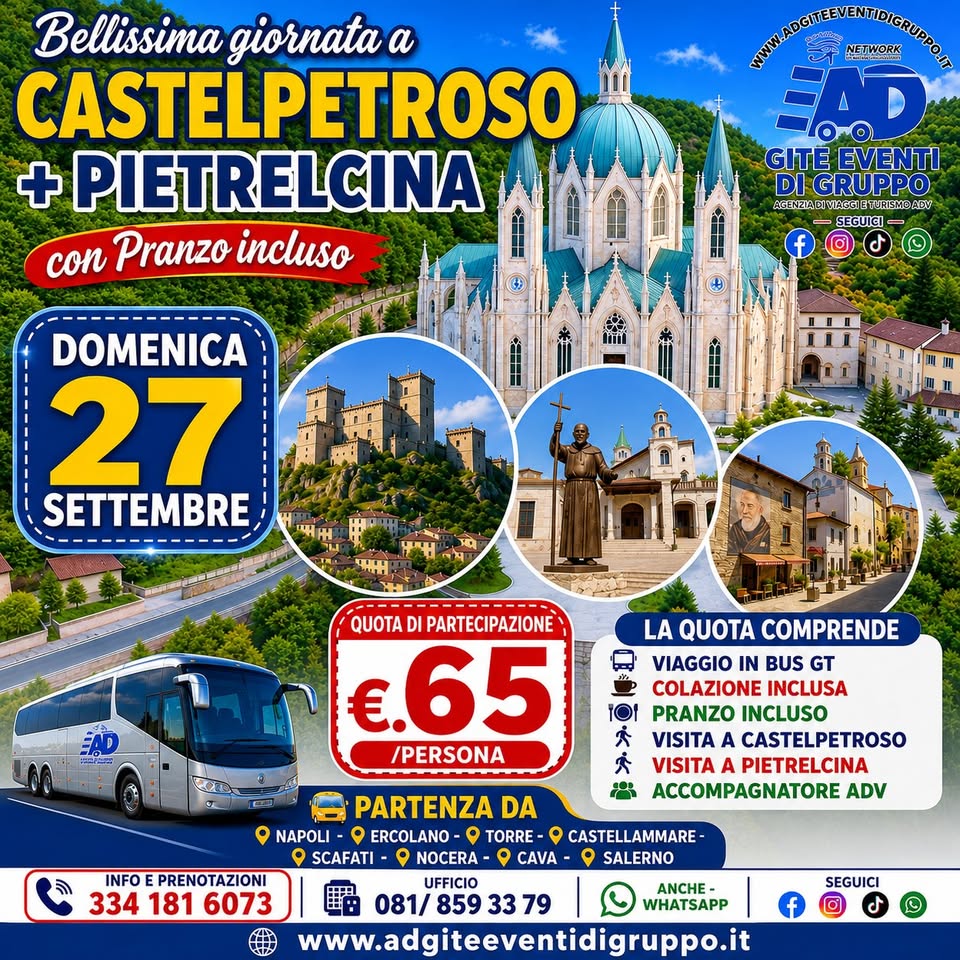 Evento Castelpetroso E Pietrelcina Domenica 27/Settembre Locandina Castelpetroso E Pietrelcina Domenica 27/Settembre - domenica 27 settembre ore 06:00 - 21:00