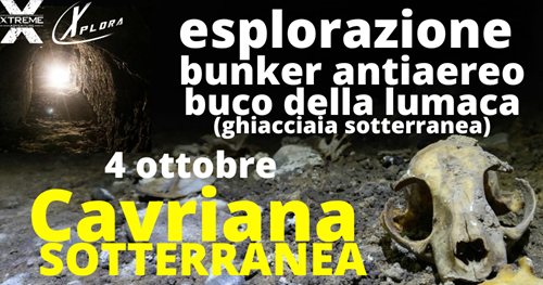 Evento Cavriana Sotterranea – Apertura straordinaria del bunker antiaereo e il Buco della Lumaca – 4 ott Locandina Cavriana Sotterranea – Apertura straordinaria del bunker antiaereo e il Buco della Lumaca – 4 ott - domenica 4 ottobre ore 15:00 - 19:00