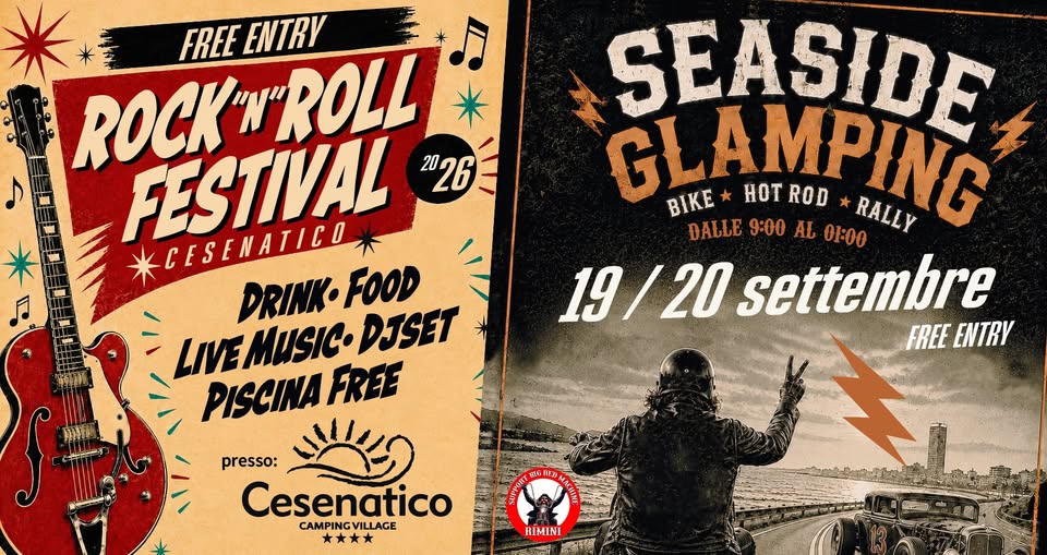 Evento Cesenatico – Seaside Glamping & Rock”N”Roll festival – Locandina Cesenatico – Seaside Glamping & Rock”N”Roll festival – - da sabato 19 settembre - domenica 20 settembre 2026 ore 09:00 ore 23:45
