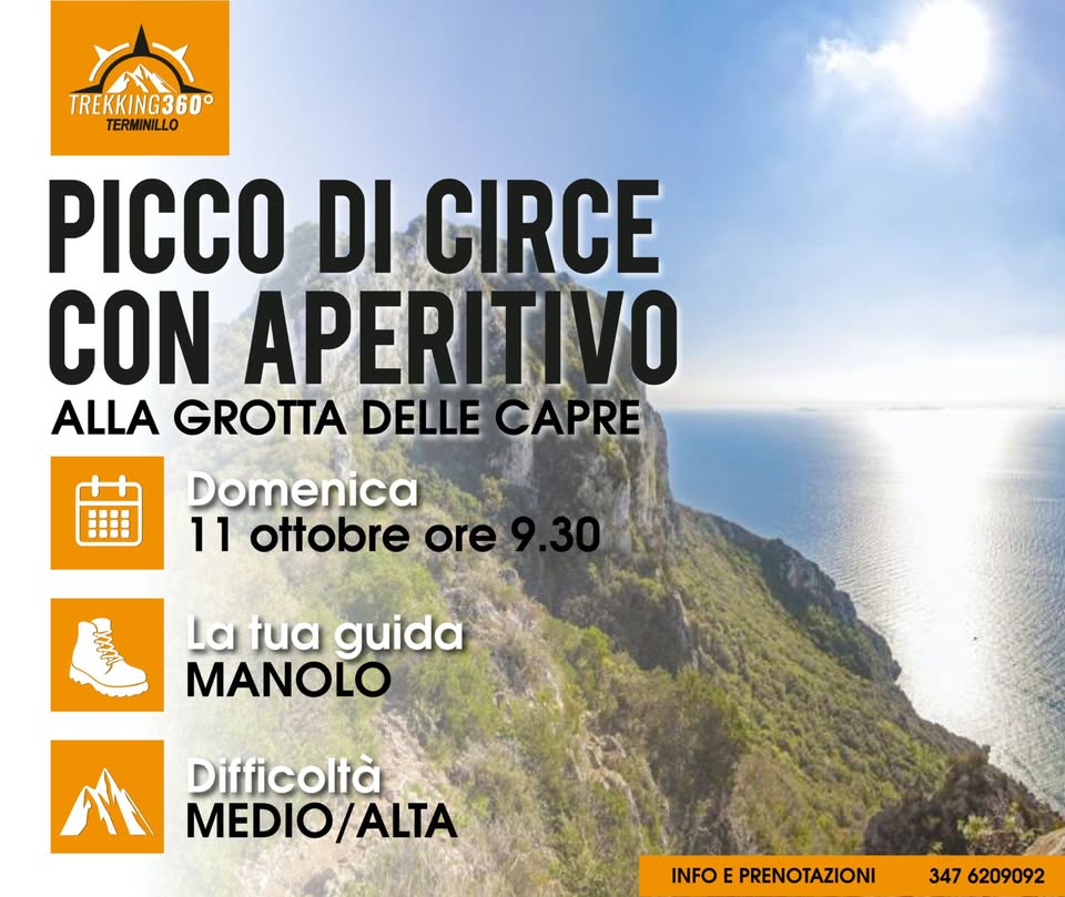 Evento Circeo – Il Picco di Circe con aperitivo alla grotta delle Capre Locandina Circeo – Il Picco di Circe con aperitivo alla grotta delle Capre - domenica 11 ottobre ore 09:30 - 16:00