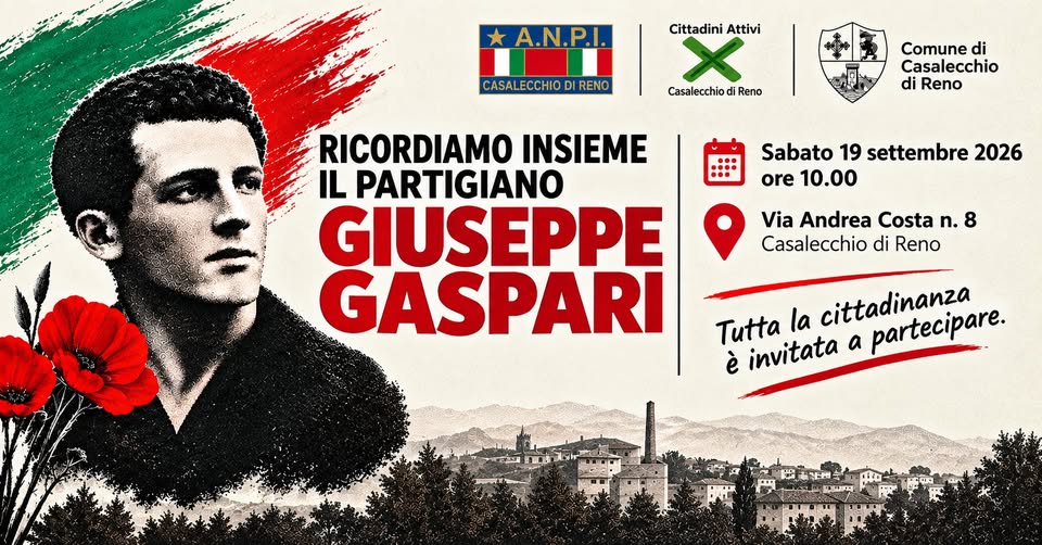 Evento Commemorazione Partigiano Giuseppe Gaspari Locandina Commemorazione Partigiano Giuseppe Gaspari - sabato 19 settembre ore 10:00 - 12:00