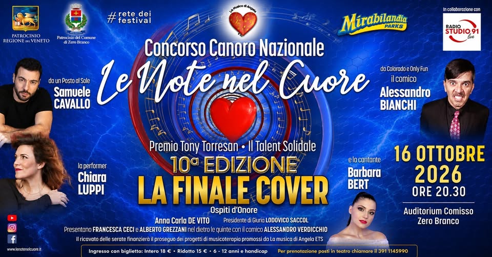 Evento Concorso Canoro Nazionale Le note nel Cuore 2026 – Finale Cover Locandina Concorso Canoro Nazionale Le note nel Cuore 2026 – Finale Cover - venerdì 16 ottobre ore 20:30 - 22:30