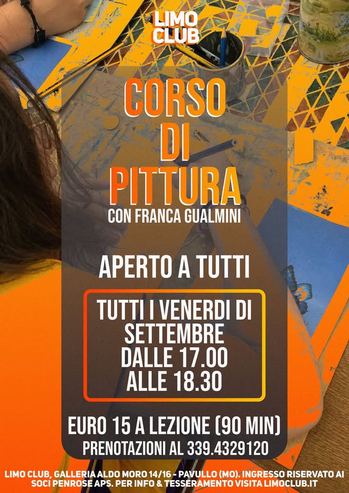 Evento Corso di pittura con Franca Gualmini Locandina Corso di pittura con Franca Gualmini - da venerdì 4 settembre - venerdì 25 settembre 2026 ore 17:00 ore 18:30