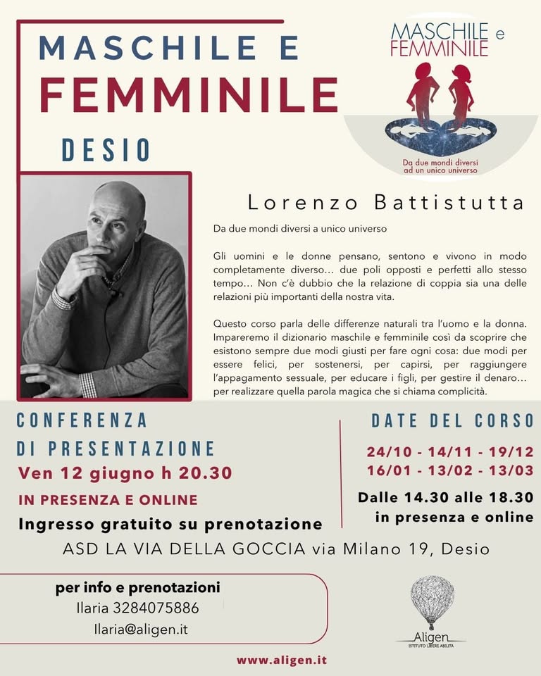 Evento Corso Maschile E Femminile – Sesto Incontro Locandina Corso Maschile E Femminile – Sesto Incontro - sabato 13 marzo ore 14:30 - 18:30