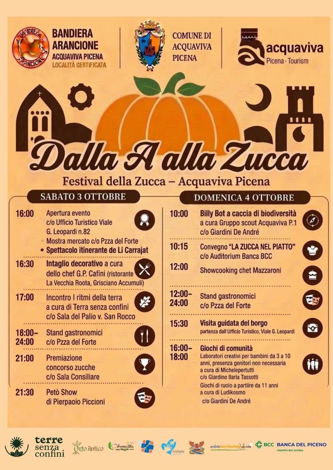 Evento Dalla A alla Zucca Festival Locandina Dalla A alla Zucca Festival - da sabato 3 ottobre - domenica 4 ottobre 2026 ore 16:00 ore 23:00