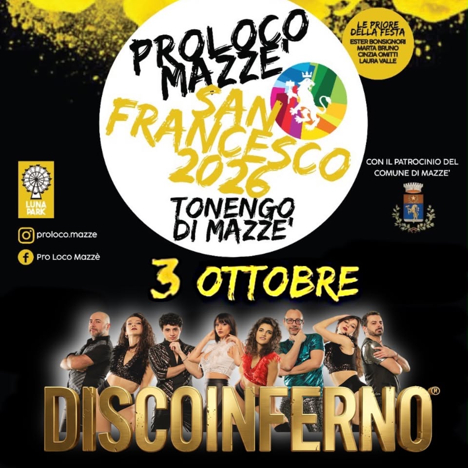 Evento DiscoInferno San Francesco 2026 (Tonengo di Mazzè, TO) Locandina DiscoInferno San Francesco 2026 (Tonengo di Mazzè, TO) - sabato 3 ottobre ore 22:00 - 00:00