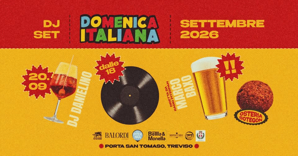 Evento Domenica Italiana 2026 – 2027 – Dj Set Locandina Domenica Italiana 2026 – 2027 – Dj Set - domenica 20 settembre ore 18:00 - 20:00