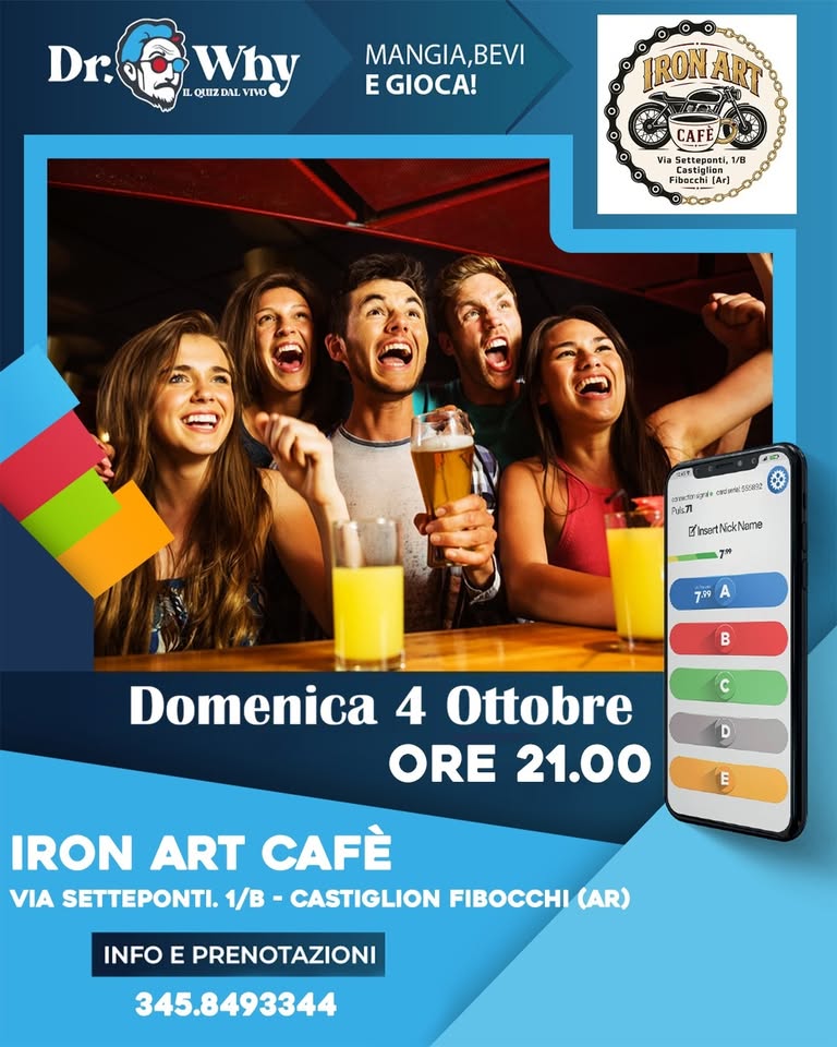 Evento Dr.Why al Iron Art Cafè Locandina Dr.Why al Iron Art Cafè - domenica 4 ottobre ore 20:00 - 23:45