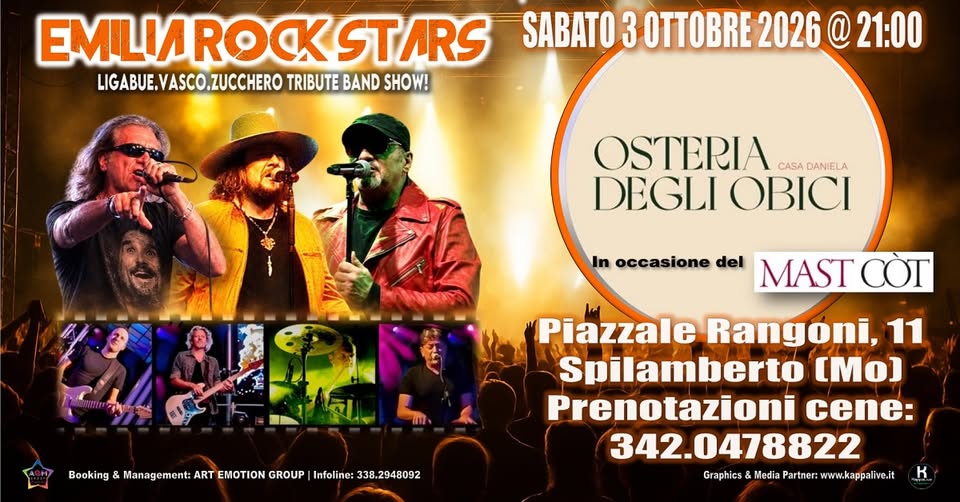 Evento Emilia Rock Stars Live – Spilamberto (Mo) 03 10 2026 Locandina Emilia Rock Stars Live – Spilamberto (Mo) 03 10 2026 - sabato 3 ottobre ore 20:00 - 22:00