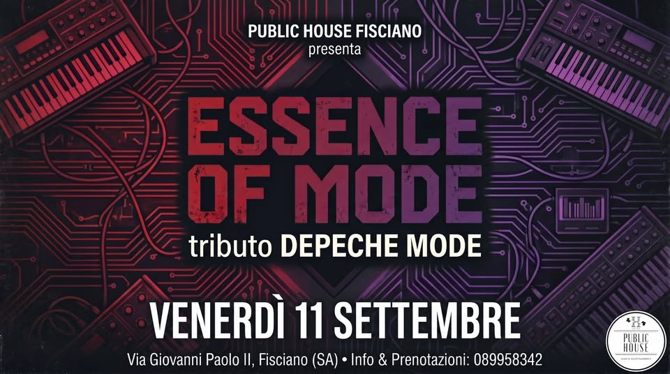 Evento Essence Of Mode(Depeche M. Tr. Band)live al Public House Locandina Essence Of Mode(Depeche M. Tr. Band)live al Public House - venerdì 11 settembre ore 22:00 - 00:00