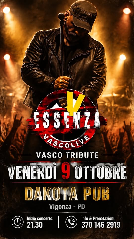 Evento ESSENZA VascoLive @Dakota Pub Concerto Live Vasco Rossi Tribute Locandina ESSENZA VascoLive @Dakota Pub Concerto Live Vasco Rossi Tribute - venerdì 9 ottobre ore 21:30 - 23:30