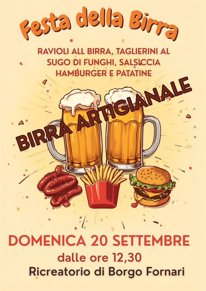 Evento Festa della birra Locandina Festa della birra - domenica 20 settembre ore 12:30 - 14:30