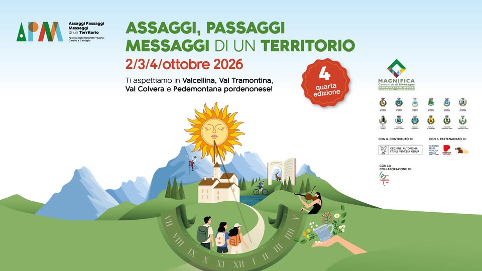 Evento Festival “Assaggi Passaggi Messaggi di un Territorio” Locandina Festival “Assaggi Passaggi Messaggi di un Territorio” - da venerdì 2 ottobre - domenica 4 ottobre 2026 ore 20:00 ore 23:30