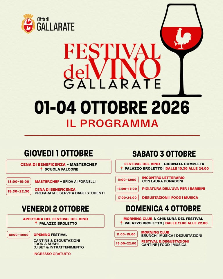 Evento Festival del Vino Locandina Festival del Vino - da giovedì 1 ottobre - domenica 4 ottobre 2026 ore 18:00 ore 23:00