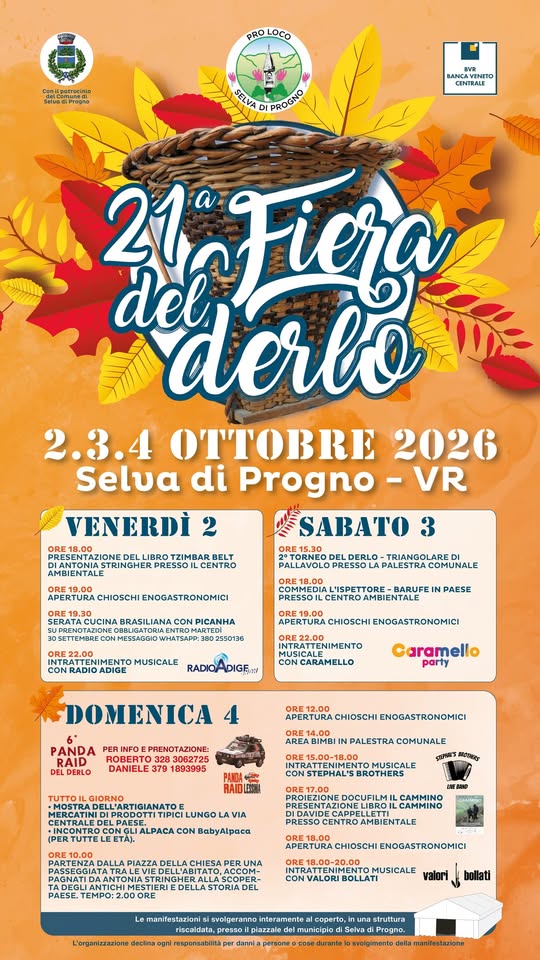 Evento Fiera del Derlo 2026 Locandina Fiera del Derlo 2026 - da venerdì 2 ottobre - domenica 4 ottobre 2026 ore 11:00 ore 14:00