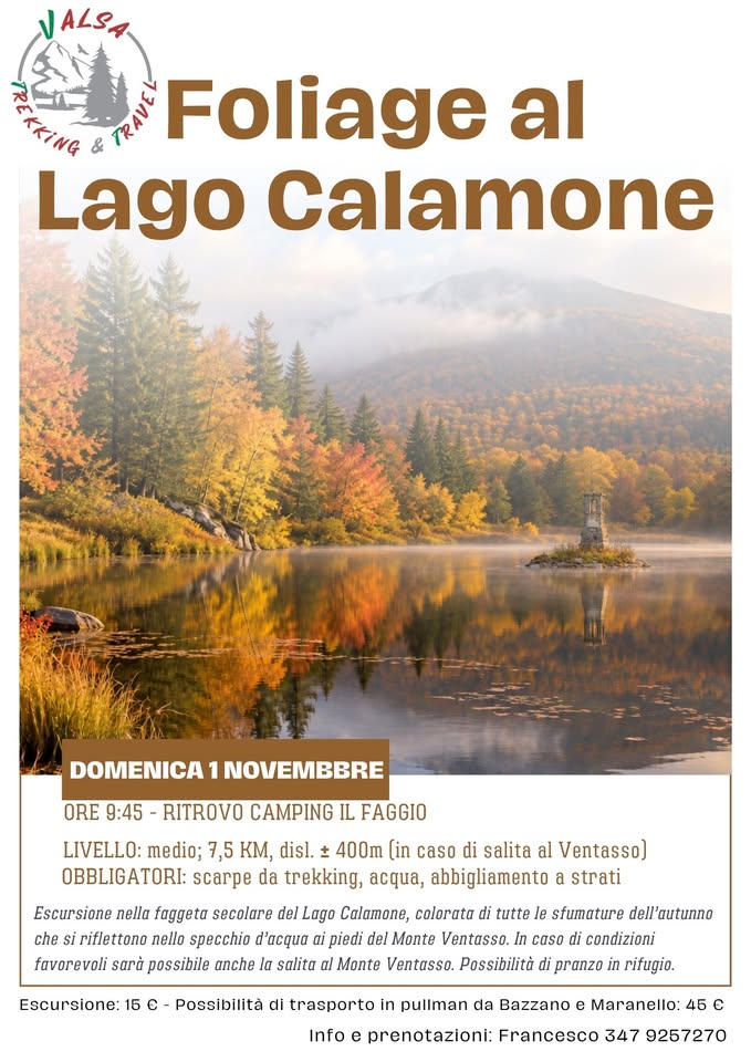 Evento Foliage al Lago Calamone Locandina Foliage al Lago Calamone - domenica 1 novembre ore 09:45 - 11:45