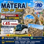 Immagine evento Gita A Matera Città Dei Sassi Con Visita Guidata Domenica 11/Ottobre a Scafati (SA) Gita A Matera Città Dei Sassi Con Visita Guidata Domenica 11/Ottobre a Scafati (SA) il 11 ottobre 2026