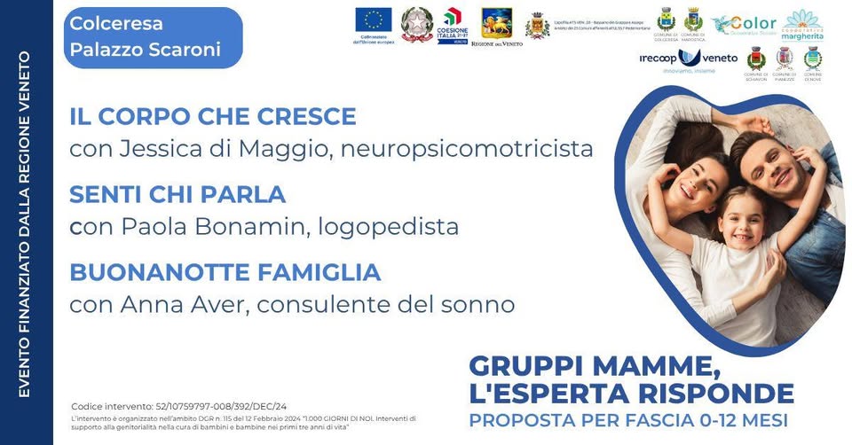 Evento Gruppi mamme, l’esperta risponde – Colceresa Locandina Gruppi mamme, l’esperta risponde – Colceresa - da mercoledì 23 settembre - mercoledì 14 ottobre 2026 ore 09:30 ore 11:30