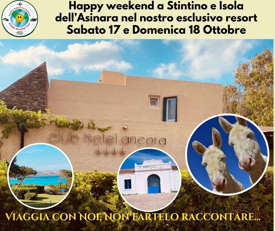 Evento Happy Asinara e Stintino sabato 17 e domenica 18 ottobre a E 250,00 Locandina Happy Asinara e Stintino sabato 17 e domenica 18 ottobre a E 250,00 - da sabato 17 ottobre - domenica 18 ottobre 2026 ore 07:00 ore 21:30