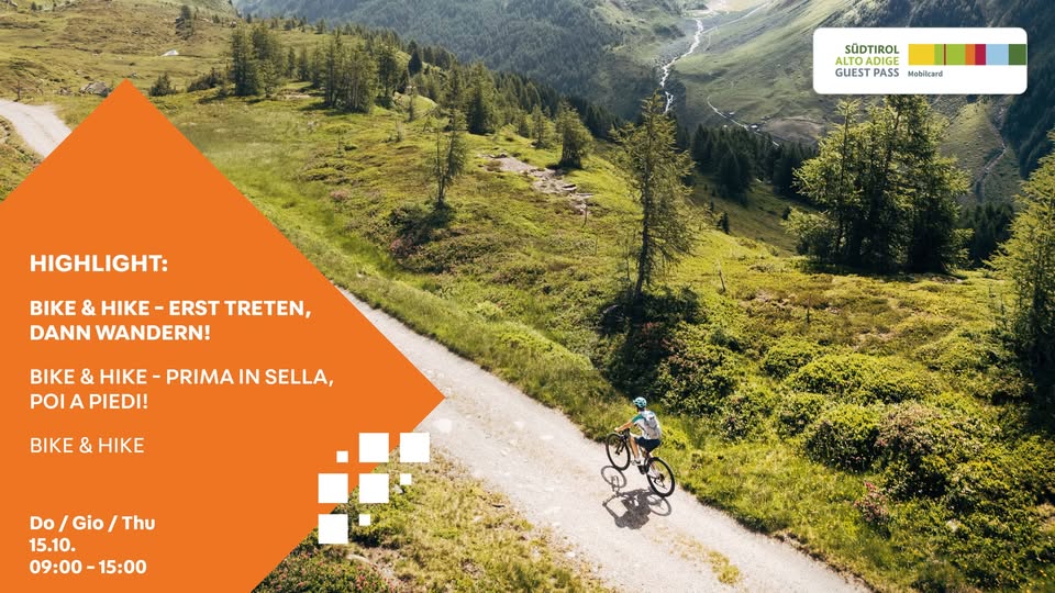 Evento Highlight Bike & Hike Locandina Highlight Bike & Hike - giovedì 15 ottobre ore 09:00 - 15:00