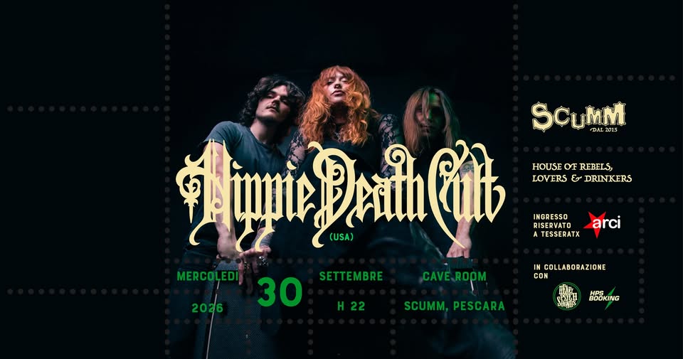 Evento Hippie Death Cult (USA) live – Scumm Cave Room – Mer 30/09 Locandina Hippie Death Cult (USA) live – Scumm Cave Room – Mer 30/09 - mercoledì 30 settembre ore 21:00 - 23:00