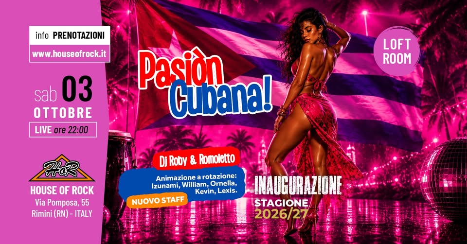 Evento HoR Pasiòn Cubana Locandina HoR Pasiòn Cubana - sabato 3 ottobre ore 20:00 - 22:00