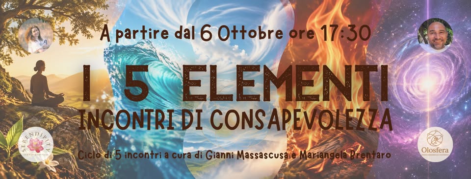 Evento I 5 Elementi – Aria – Percorso di consapevolezza esperienziale Locandina I 5 Elementi – Aria – Percorso di consapevolezza esperienziale - martedì 6 ottobre ore 17:30 - 19:30