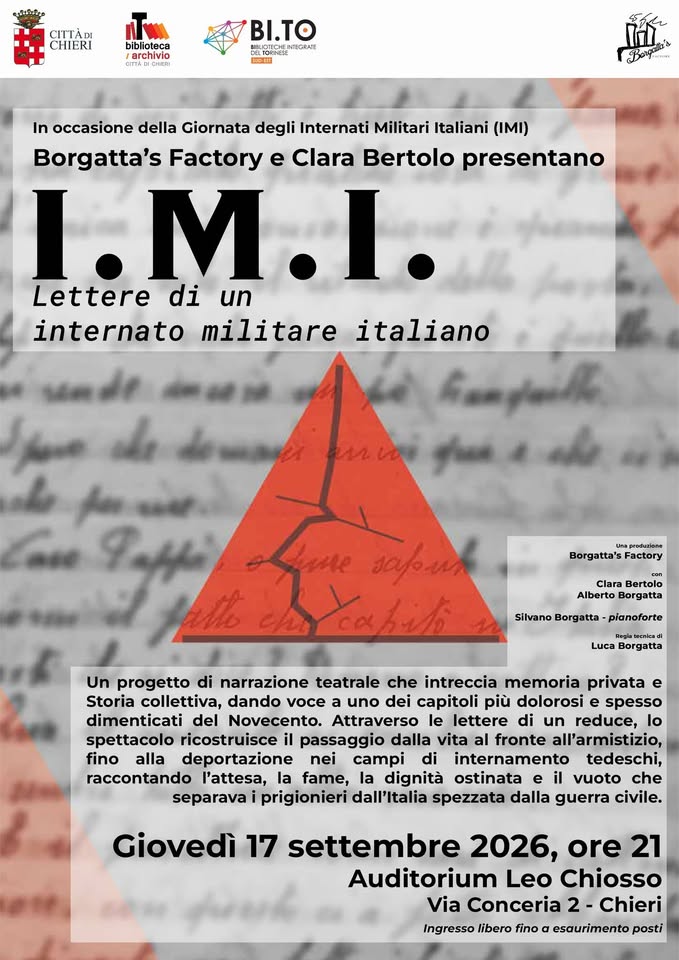 Evento I.M.I. Lettere di un internato militare italiano Narrazione teatrale Locandina I.M.I. Lettere di un internato militare italiano Narrazione teatrale - giovedì 17 settembre ore 21:00 - 23:00