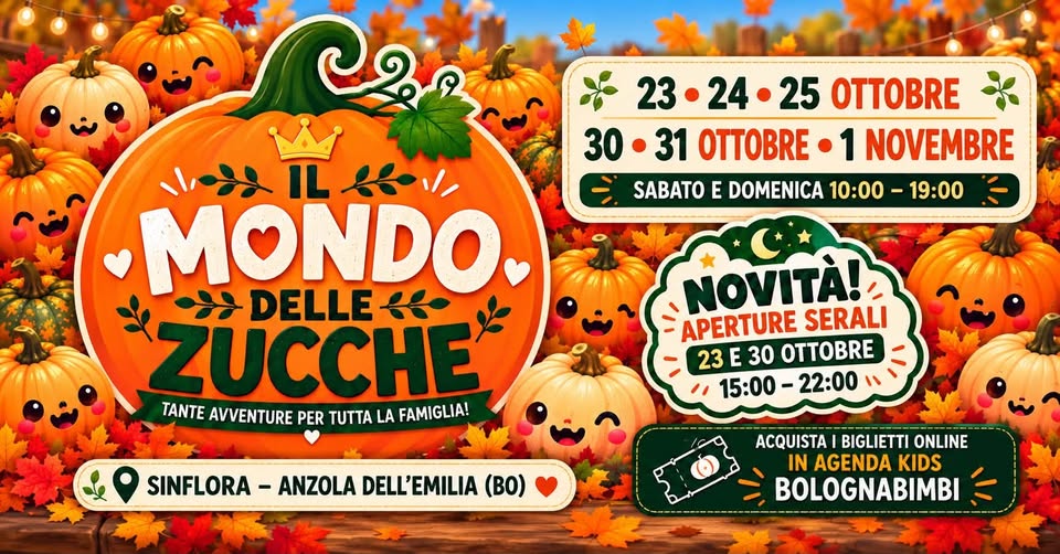 Evento Il Regno delle Zucche 2026 a SINFLORA Pumpkin Patch per famiglie e bambini Locandina Il Regno delle Zucche 2026 a SINFLORA Pumpkin Patch per famiglie e bambini - da sabato 3 ottobre - domenica 1 novembre 2026 ore 10:00 ore 20:00